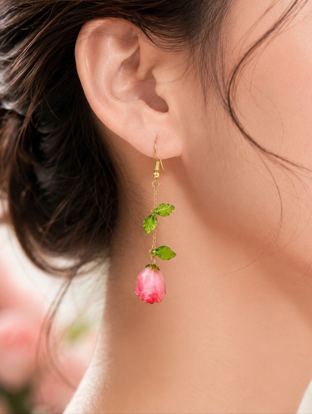 ANTHROPOLOGIE PINK ROSE FLORAL DROP EARRINGS